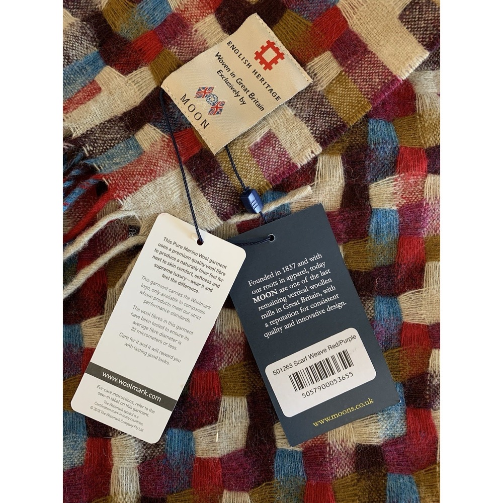 NWT English Heritage Abraham Moon Merino Wool Scarf Colourful Weave Patchwork - Picture 3 of 7